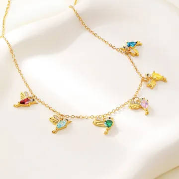 Discover Personalised Family Hummingbird 1-8 Birthstones Necklace Dainty Jewellery Birthday Anniversary Mother's Day Gift for Women