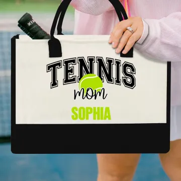Discover Personalised Baseball Basketball Mom Large Canvas Tote Bag with Text Game Day Sports Mom Gift for Women
