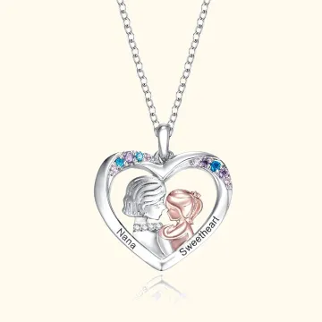 Discover Personalised Heart Shape Two Tone Grandma Granddaughter Necklace with Engraved Name Dainty Jewellery Birthday Anniversary Gift for Women