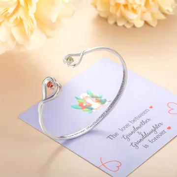 Discover Personalised Double Birthstone Heart Adjustable Bangle with Engraved Text and Card Birthday Mother's Day Gift for Grandma Granddaughter