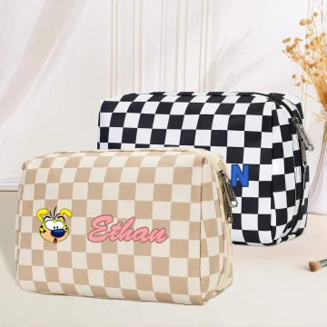 Discover Personalised Cartoon Cute Marsupilami Checkerboard Makeup Bag with Name Travel Essential Birthday Gift for Women | Callie × Marsupilami®