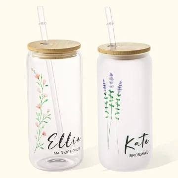 Discover Personalised Wild Flower Birth Flower and Name Can Glass Tumbler 20oz Gift for Bridesmaid