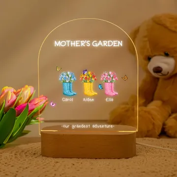Discover Personalised Our Grandest Adventure Floral Boots 1-6 Names LED Night Light with Text and Wooden Base Home Decor Mother's Day Gift for Mom Grandma