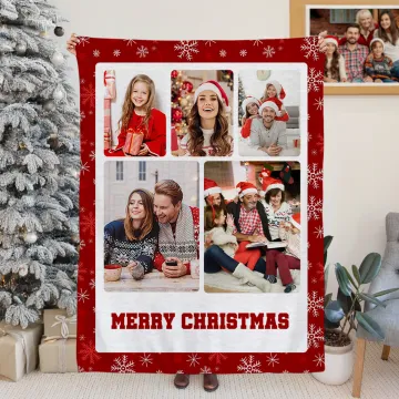 Discover Personalised 3-9 Photos Collage Super Soft Blanket with Text Home Decor Christmas Gift for Family Friends