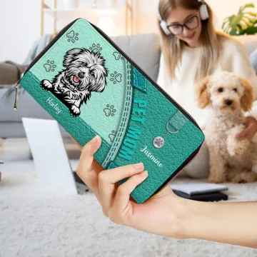 Discover Personalised Pet Portrait Paw Print 1-3 Dog Cat Leather Zipper Wallet with Name and Multiple Compartments Birthday Memorial Gift for Pet Lover