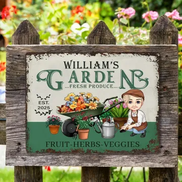 Discover Personalised Cartoon Character Garden Metal Sign with Name Garden Decor Housewarming Birthday Gift for Grandma Mom Gardening Enthusiasts
