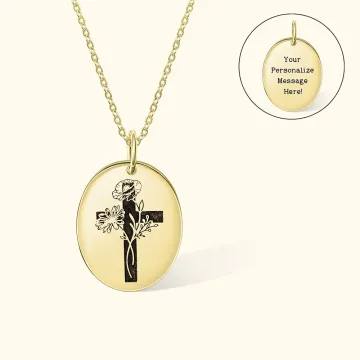 Discover Personalised Engraved Cross Name Necklace with Birth Flower Birthday Mother's Day Gift for Her