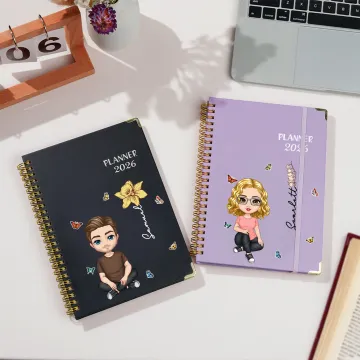Discover Personalised Cartoon Character Birth Flower Butterfly 2026 Planner Name A5 Notebook with Weekly Planner Page Birthday Gift for Family Friends