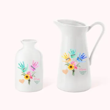 Discover Personalised Multicolour 1-8 Handprint Bouquet Ceramic Vase with Names Mother's Day Birthday Gift for Mom