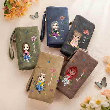 Discover Personalised Cartoon Character Birth Flower Butterfly Wristlet Wallet with Name Daily Use Birthday Gift for Women Book Lovers