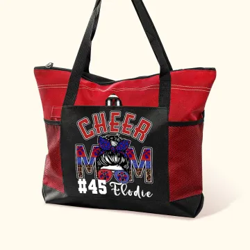 Discover Personalised Multicolour Cheer Mom Large Tote Bag with Name and Number Game Day Birthday Gift for Mother