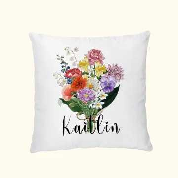 Discover Personalised Watercolour Birth Flower Bouquet Pillow Cover Family Theme Home Decoration Mother's Day Birthday Gift for Mom Grandma