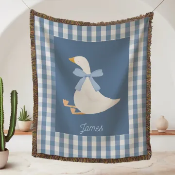 Discover Personalised Goose Baby Gingham Tassel Soft Throw Blanket with Name Storybook Style Home Decor Birthday Baby Shower Gift for Kid Baby