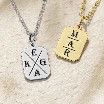 Discover Personalised 1-4 Initials Lucky Symbols Octagon Necklace Minimalist Jewellery Birthday Mother's Day Anniversary Gift for Women Men