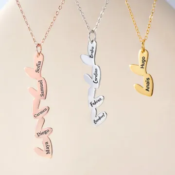 Discover Personalised 1-5 Hearts Necklace with Engraved Name Mother's Day Birthday Anniversary Gift for Mom Grandmother Sister