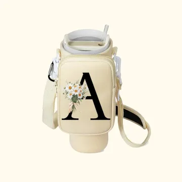 Discover Personalised Birth Flower Bouquet Initial Water Bottle Carrier Bag with Removable Pouch and Strap for 40oz Stanley Tumbler Birthday Gift for Her