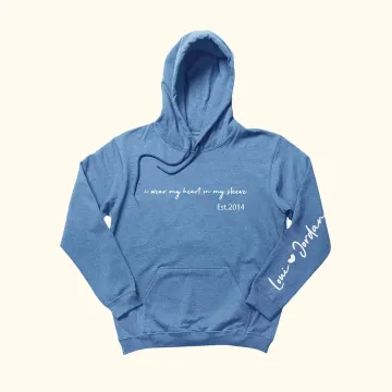 Discover Personalised I Wear My Heart On My Sleeve Hoodie with Name Gift for Mother Grandmother