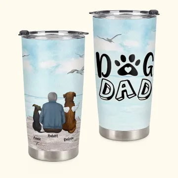 Discover Personalised Dog Mom/Dad Quote 20oz Tumbler with Seaside Background and Name Birthday Christmas Father's Day Gift for Dog Lovers