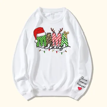 Discover Personalised Christmas Mama Santa Hat Antler Sweatshirt Hoodie T-shirt with Kid's Names Christmas Mother’s Day Gift for Mom Grandma
