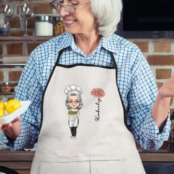Discover Personalised Birth Flower Cartoon Cooking Character Adjustable Apron with Name and Pockets Birthday Mother's Day Gift for Mom Grandma Cooking Lover