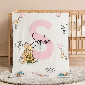 Discover Personalized Soft Classic Winnie the Pooh Fleece Throw Blanket with Name and Initial Baby Shower Receiving Gift for Newborns
