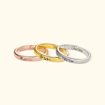 Discover Personalised Engraved Birth Flower Thin Band Ring with Name Minimalist Jewellery Birthday Mother's Day Gift for Her
