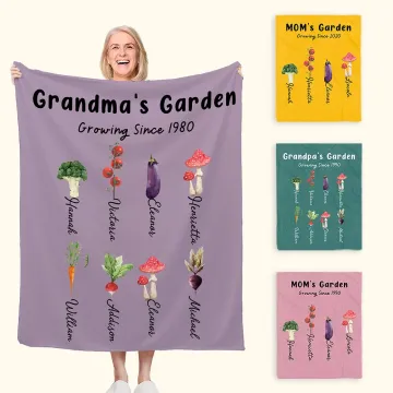 Discover Personalised Multicolour Grandma's Vegetable Garden Throw Soft Blanket with 1-8 Names Mother's Day Birthday Christmas Gift for Mom Grandma
