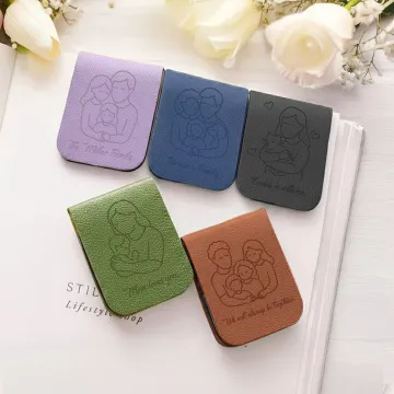 Discover Personalised Family Line Art Magnetic PU Leather Bookmark Clip with Text Reading Stationery Supplies Birthday Mother's Day Gift for Bookworms