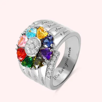 Discover Callie Mother's Ring With Children Names and Heart Birthstones