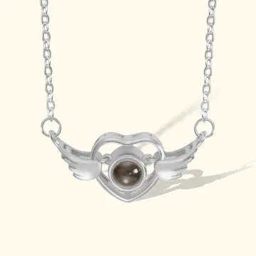 Discover Personalised Wing Heart Photo Projection Memorial Necklace for Her