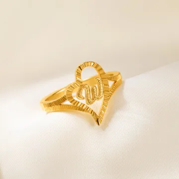 Discover Personalised Gold Vintage Diamond Cut Slanted Heart Letter Ring with Initial Dainty Jewellery Birthday Anniversary Gift for Women