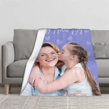 Discover Personalised Soft Photo Heart Pattern Blanket with Text Mother's Day Birthday Gift for Mom Family