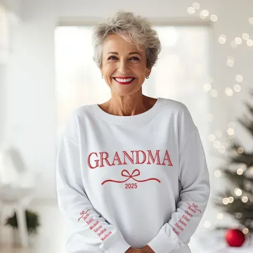 Discover Personalised Multicolour Bow Grandma Soft Sweatshirt Hoodie with 1-12 Grandkids' Names Mother's Day Birthday Gift for Grandma Mom