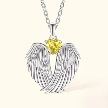 Discover Personalised Angel Wings with Birthstone Necklace for Women Girls Memorial Jewellery Gifts