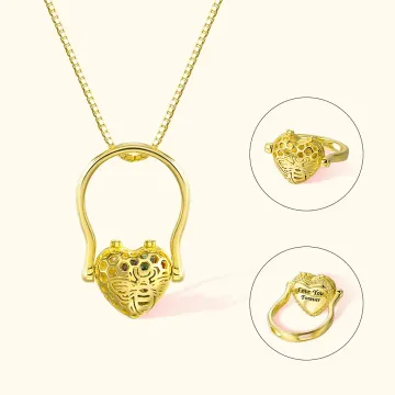 Discover Personalised Love Bee Honeycomb Gemstone Photo Pendant Ring Necklace Gift for Girlfriend Mom Family Member