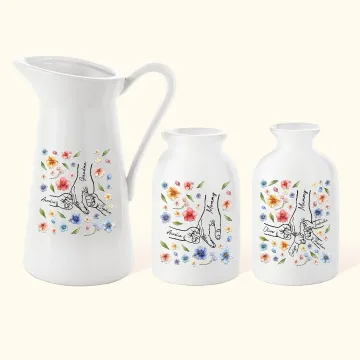 Discover Personalised Hand in Hand Watercolour Flower Ceramic Vase with 1-9 Kid Names Home Decor Mother’s Day Gift for Mom Grandma