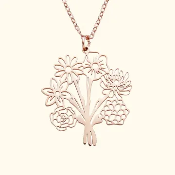 Discover Personalised 1-6 Birth Flowers Bouquet Hollow Necklace Birthday Anniversary Gift for Women