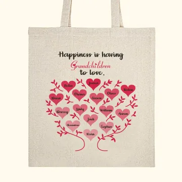 Discover Personalised Heart-shaped Family Tree Canvas Bag Happiness Is Having Family To Love Bag Mother's Day Grandparents' Day Gift