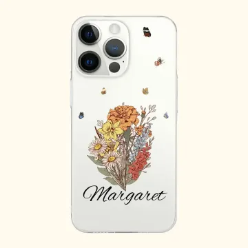 Discover Personalised Birth Flower Bouquet iPhone Case with Name Mother's Day Birthday Gift for Grandma Mom