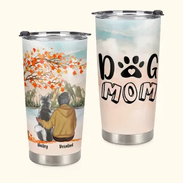 Discover Personalised Dog Mom/Dad Quote 20oz Tumbler with Autumn Maple Leaf and Name Birthday Christmas Father's Day Gift for Dog Lovers