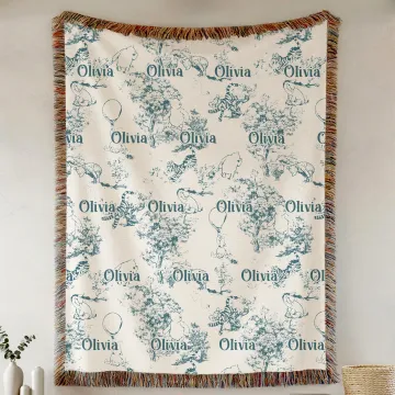 Discover Personalized Winnie the Pooh Style Floral Soft Tassel Blanket with Name Birthday Anniversary Gift for Boys Girls
