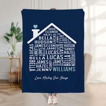 Discover Personalised Love Makes Our House Soft Family Throw Blanket with 1-35 Names and Text Mother's Day Birthday Gift for Grandpa Grandma