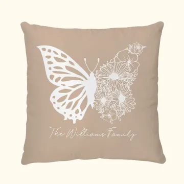Discover Personalised Half Butterfly Half Birth Flower Cushion Throw Pillow Cover Gift for Mom or Grandma