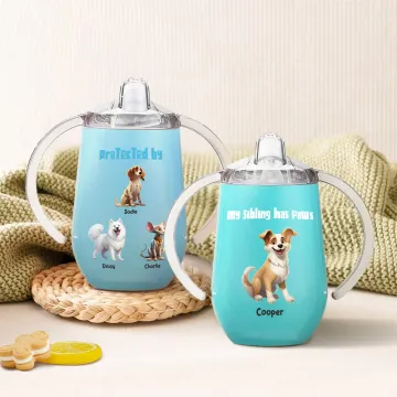 Discover Personalised 1-4 Cute 3D Cartoon Pets 10 oz Insulated Name Sippy Cup with Lid and Handle Birthday Baby Shower Mother's Day Gift for New Mom Baby