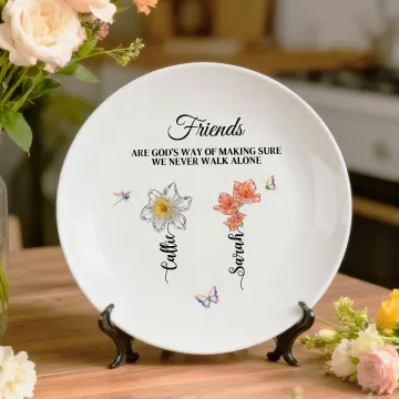 Discover Personalised Crystal Birth Flower Ceramic Decorative Plate with Names and Text Daily Use Birthday Gift for Family Friends
