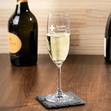 Discover Personalised Funny Prescription Champagne Glass and Slate Coaster with Engraved Name Birthday Party Christmas Gift for Champagne Lover