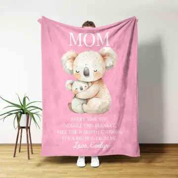Discover Personalised Koala Bear Parent-Child Animal Soft Throw Blanket with Nickname and Text Home Decor Christmas Birthday Gift for Mom