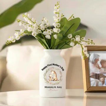 Discover Personalised Cartoon Animal Wreath White Ceramic Vase with Name Home Decoration Mother's Day Birthday Gift for Mom Grandma