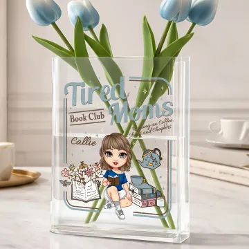 Discover Personalised Cartoon Character Clear Book Vase with Name Mother's Day Birthday Gift for Women Book Lovers
