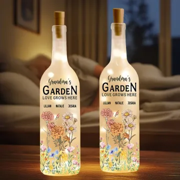 Discover Personalised 1-18 Birth Flowers LED Night Light Bottle Lamp with Name Home Decor Mother's Day Birthday Gift for Grandmom Mom